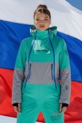 Оптом Горнолыжный комбинезон женский зимний бирюзового цвета 2320Br, фото 2