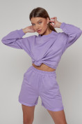 Оптом Спортивный костюм женский трикотажный модный фиолетового цвета 23331F в Казани