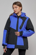 Оптом Горнолыжная куртка женская зимняя большого размера синего цвета 23661S в Казани, фото 2