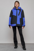 Оптом Горнолыжная куртка женская зимняя большого размера синего цвета 23661S в Казани, фото 9