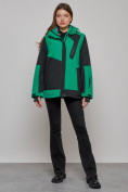 Оптом Горнолыжная куртка женская зимняя большого размера зеленого цвета 23661Z в Казани, фото 13