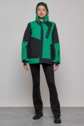 Оптом Горнолыжная куртка женская зимняя большого размера зеленого цвета 23661Z в Казани, фото 17