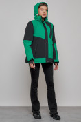 Оптом Горнолыжная куртка женская зимняя большого размера зеленого цвета 23661Z в Казани, фото 19