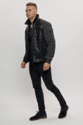 Оптом Классическая куртка из экокожи мужская черного цвета 2386Ch в Казани, фото 2