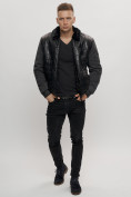 Оптом Классическая куртка из экокожи мужская черного цвета 2386Ch, фото 4