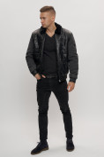 Оптом Классическая куртка из экокожи мужская черного цвета 2386Ch, фото 5