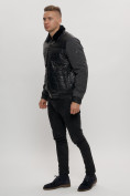 Оптом Классическая куртка из экокожи мужская черного цвета 2386Ch в Казани, фото 7