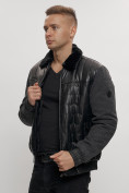 Оптом Классическая куртка из экокожи мужская черного цвета 2386Ch, фото 10