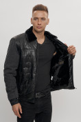 Оптом Классическая куртка из экокожи мужская черного цвета 2386Ch, фото 11