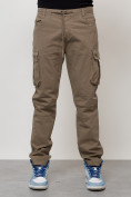Оптом Джинсы карго мужские с накладными карманами бежевого цвета 2401B