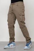 Оптом Джинсы карго мужские с накладными карманами бежевого цвета 2401B, фото 2