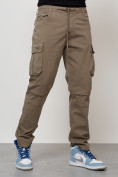 Оптом Джинсы карго мужские с накладными карманами бежевого цвета 2401B в Уфе, фото 3
