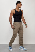 Оптом Джинсы карго мужские с накладными карманами бежевого цвета 2401B в Уфе, фото 7