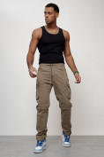 Оптом Джинсы карго мужские с накладными карманами бежевого цвета 2401B, фото 9