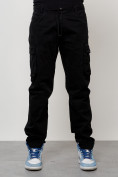 Оптом Джинсы карго мужские с накладными карманами черного цвета 2401Ch в Санкт-Петербурге