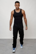 Оптом Джинсы карго мужские с накладными карманами черного цвета 2401Ch в Сочи, фото 11