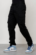 Оптом Джинсы карго мужские с накладными карманами черного цвета 2401Ch в  Красноярске, фото 2