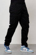 Оптом Джинсы карго мужские с накладными карманами черного цвета 2401Ch в Перми, фото 3