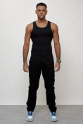 Оптом Джинсы карго мужские с накладными карманами черного цвета 2401Ch в  Красноярске, фото 5