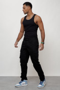 Оптом Джинсы карго мужские с накладными карманами черного цвета 2401Ch в Перми, фото 6