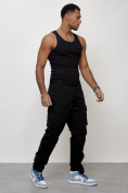 Оптом Джинсы карго мужские с накладными карманами черного цвета 2401Ch в Омске, фото 7