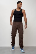 Оптом Джинсы карго мужские с накладными карманами коричневого цвета 2401K, фото 10