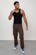 Оптом Джинсы карго мужские с накладными карманами коричневого цвета 2401K в Сочи, фото 12