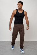 Оптом Джинсы карго мужские с накладными карманами коричневого цвета 2401K, фото 13
