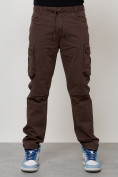 Оптом Джинсы карго мужские с накладными карманами коричневого цвета 2401K в Сочи, фото 5