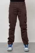 Оптом Джинсы карго мужские с накладными карманами коричневого цвета 2401K в Новосибирске, фото 6