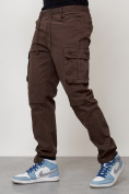 Оптом Джинсы карго мужские с накладными карманами коричневого цвета 2401K, фото 7