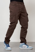 Оптом Джинсы карго мужские с накладными карманами коричневого цвета 2401K, фото 8