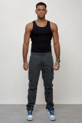 Оптом Джинсы карго мужские с накладными карманами темно-серого цвета 2401TC