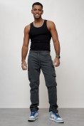 Оптом Джинсы карго мужские с накладными карманами темно-серого цвета 2401TC, фото 10