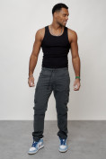 Оптом Джинсы карго мужские с накладными карманами темно-серого цвета 2401TC в Перми, фото 11