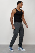 Оптом Джинсы карго мужские с накладными карманами темно-серого цвета 2401TC, фото 3