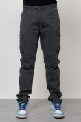 Оптом Джинсы карго мужские с накладными карманами темно-серого цвета 2401TC, фото 5