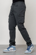 Оптом Джинсы карго мужские с накладными карманами темно-серого цвета 2401TC, фото 6