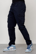 Оптом Джинсы карго мужские с накладными карманами темно-синего цвета 2401TS в Перми, фото 6