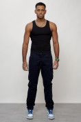 Оптом Джинсы карго мужские с накладными карманами темно-синего цвета 2401TS, фото 9