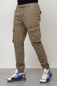 Оптом Джинсы карго мужские с накладными карманами бежевого цвета 2402B во Владивостоке, фото 6