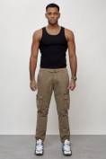 Оптом Джинсы карго мужские с накладными карманами бежевого цвета 2402B в Казани, фото 9