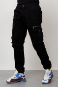 Оптом Джинсы карго мужские с накладными карманами черного цвета 2402Ch в Уфе