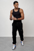 Оптом Джинсы карго мужские с накладными карманами черного цвета 2402Ch в Сочи, фото 10