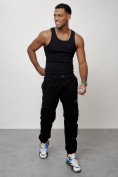 Оптом Джинсы карго мужские с накладными карманами черного цвета 2402Ch, фото 11