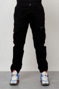 Оптом Джинсы карго мужские с накладными карманами черного цвета 2402Ch в Перми, фото 3