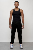 Оптом Джинсы карго мужские с накладными карманами черного цвета 2402Ch в Перми, фото 5