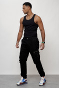 Оптом Джинсы карго мужские с накладными карманами черного цвета 2402Ch в Уфе, фото 6