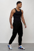 Оптом Джинсы карго мужские с накладными карманами черного цвета 2402Ch в Перми, фото 7