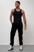 Оптом Джинсы карго мужские с накладными карманами черного цвета 2402Ch в Уфе, фото 9